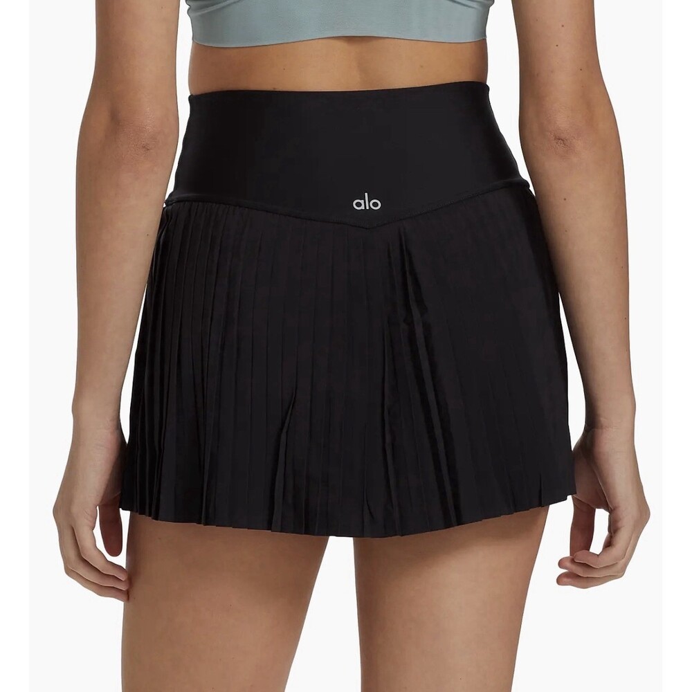 Alo Yoga Grand Slam Black Pleated Tennis Skirt With Built-In Shorts